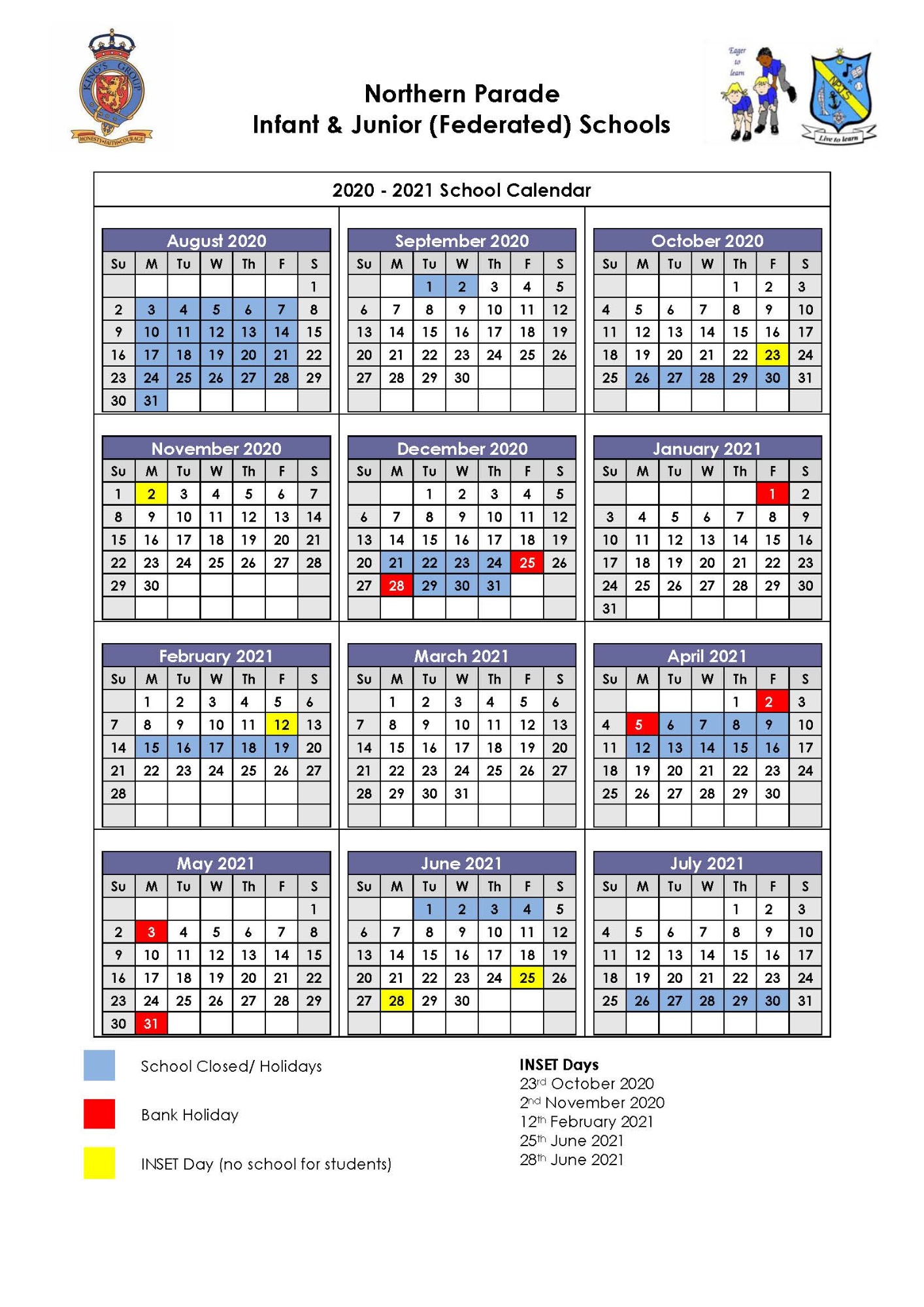 Northern Parade Federated Schools Term Dates